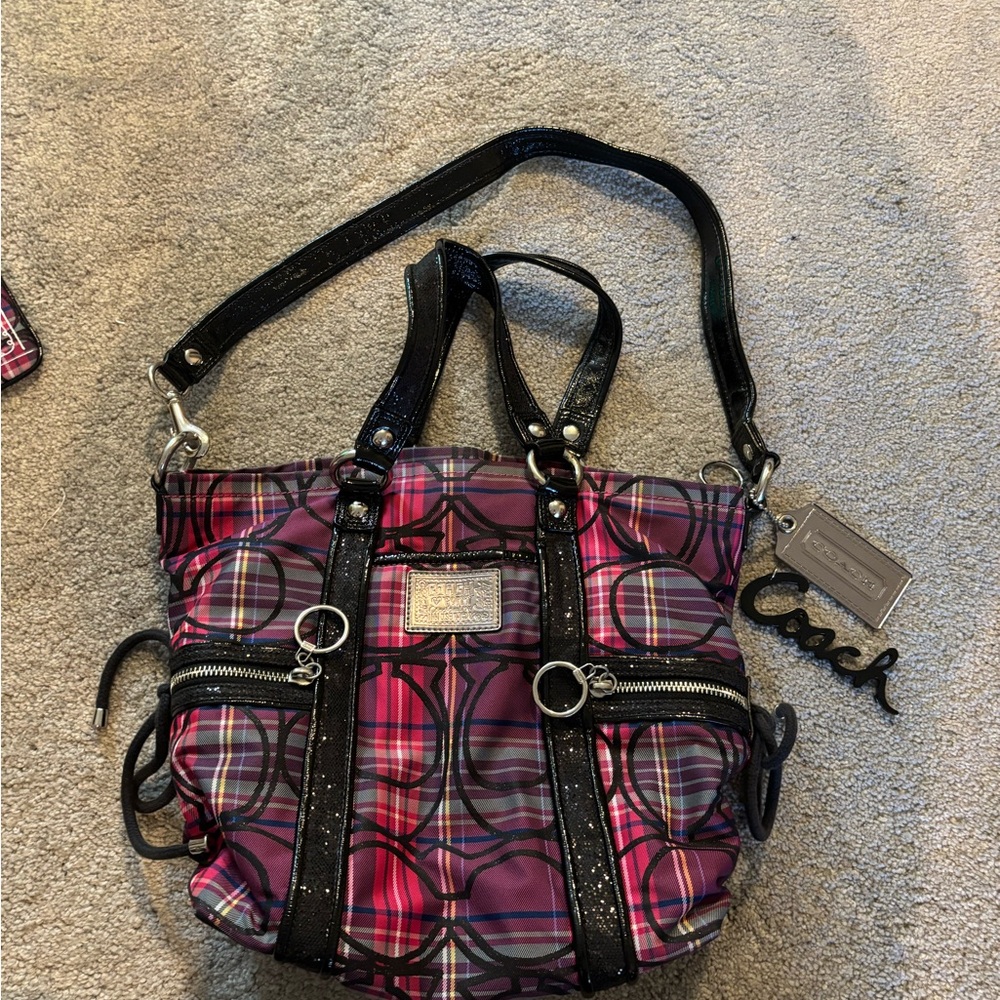 Coach Pink and Black Checkered scribble  Shoulder Bag